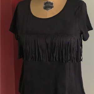 Black Faux Suede Fringed Shirt Size L